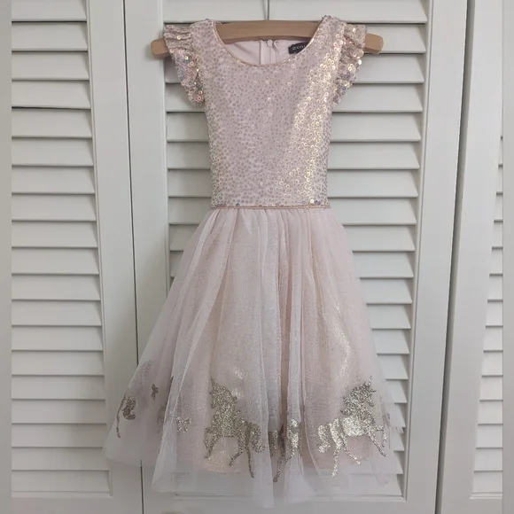 Zunie | Dresses | Pink And Gold Unicorn Dress | Poshmark